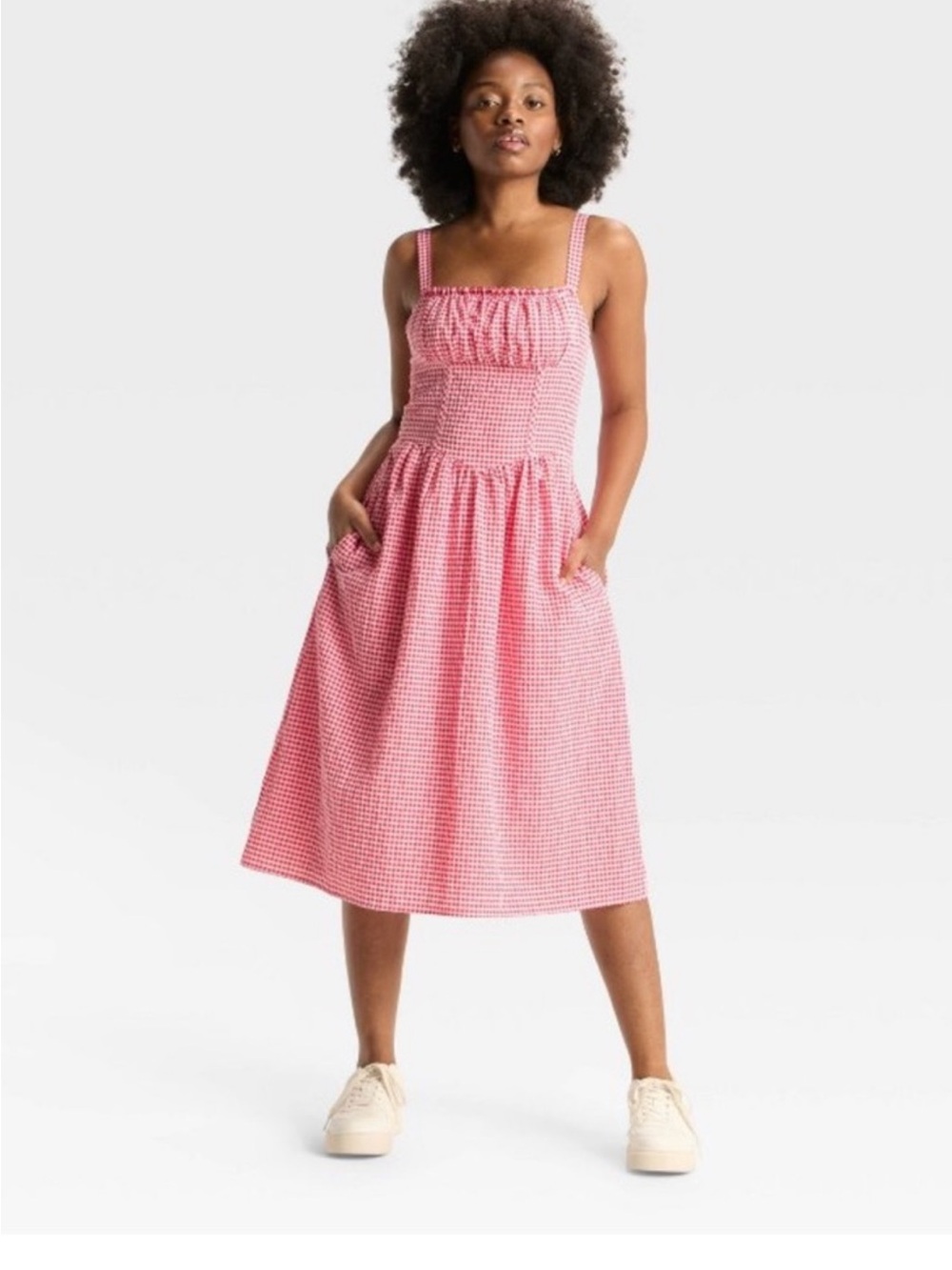 Wild Fable Red Gingham Midi Dress with Smocked Bodice size XL